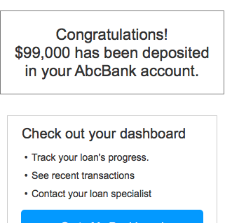 Mobile prototype: Congratulations screen